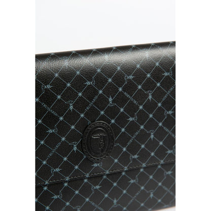 Clutch Handbag by Trussardi for men in polyester black showcases a sculptural silhouette, featuring a secure magnetic & button, ample built-in-compartments, and versatile for a sculptural finish.