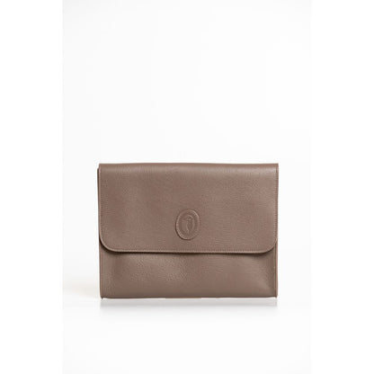 Clutch Handbag by Trussardi for men in polyester brown showcases a sculptural silhouette, featuring a secure magnetic & button, ample built-in-compartments, and versatile for a sculptural aesthetic.