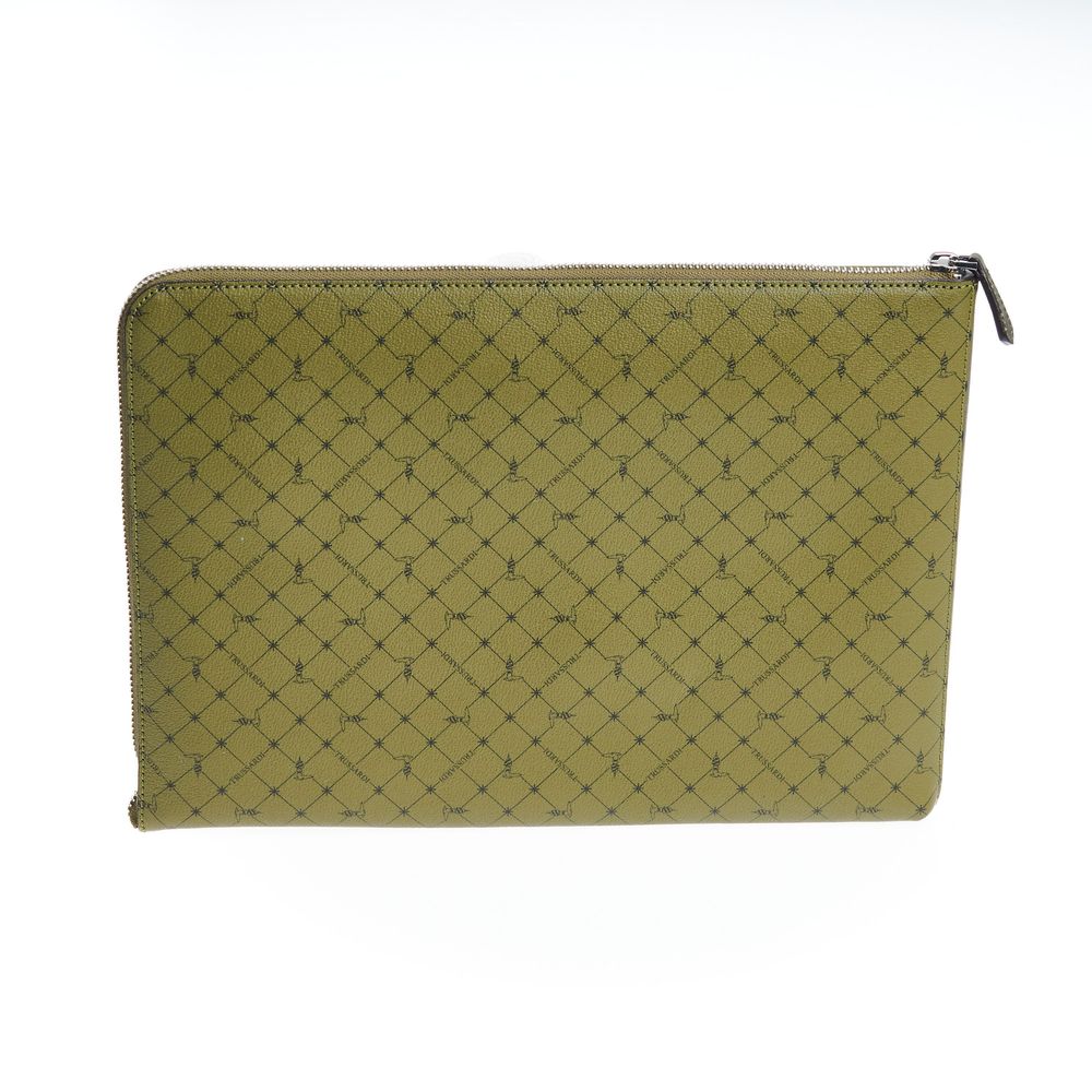 Clutch Handbag by Trussardi for men in leather green features an sculptural silhouette, showcasing a secure zipper and sculptural built-in-compartments with versatile for a sophisticated look.