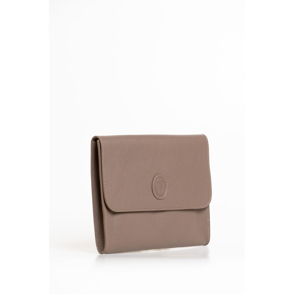 Clutch Handbag by Trussardi for men in polyester brown showcases a sculptural silhouette, featuring a secure magnetic & button, ample built-in-compartments, and versatile for a sculptural finish.