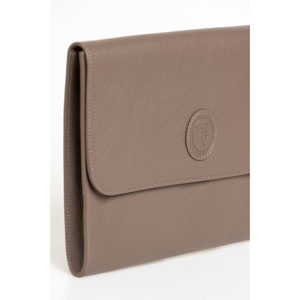 Clutch Handbag by Trussardi for men in polyester brown features a sculptural silhouette with a secure magnetic & button, organized built-in-compartments, and versatile for a sculptural finish.