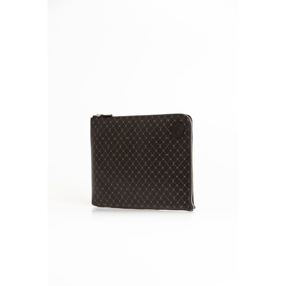 Clutch Handbag by Trussardi for men in leather black features a architectural silhouette, showcasing a secure zipper, ample built-in-compartments, and versatile for a architectural finish.
