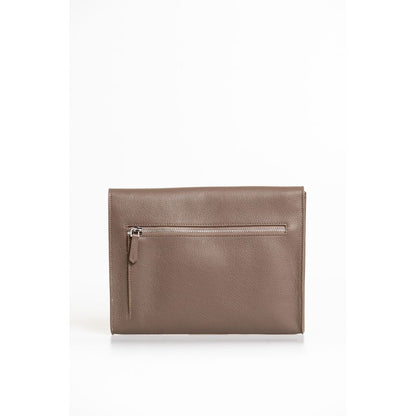 Clutch Handbag by Trussardi for men in polyester brown features an sculptural silhouette, showcasing a secure magnetic & button and sculptural built-in-compartments with versatile for a sophisticated look.