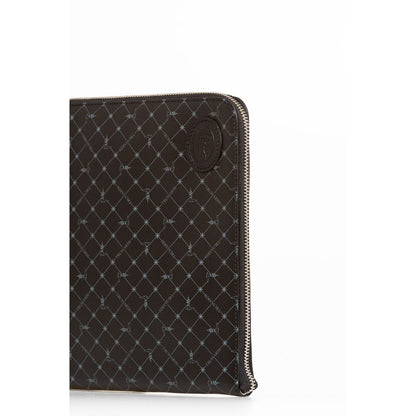 Clutch Handbag by Trussardi for men in leather black features a sculptural silhouette with a secure zipper, ample built-in-compartments, and versatile for a sculptural finish.