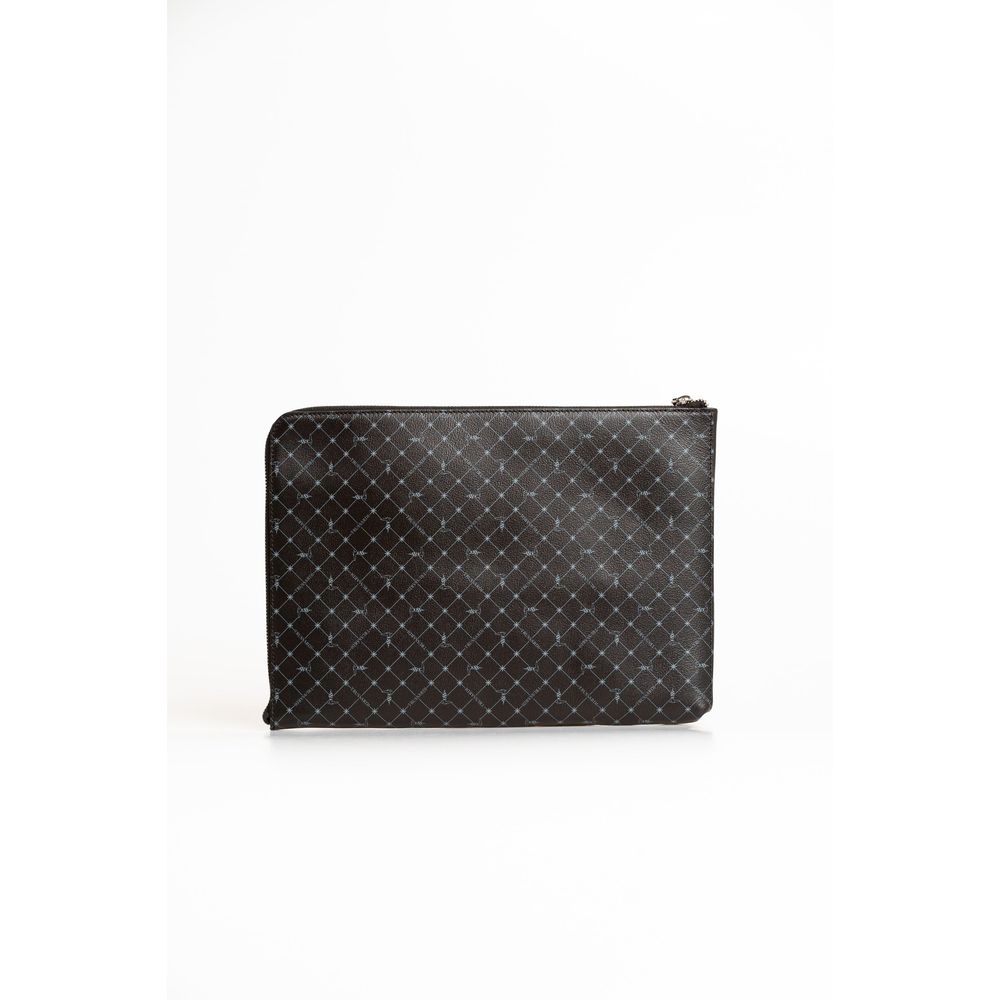Clutch Handbag by Trussardi for men in leather black features a statuesque silhouette, showcasing a secure zipper and organized built-in-compartments with versatile for statuesque evening wear.