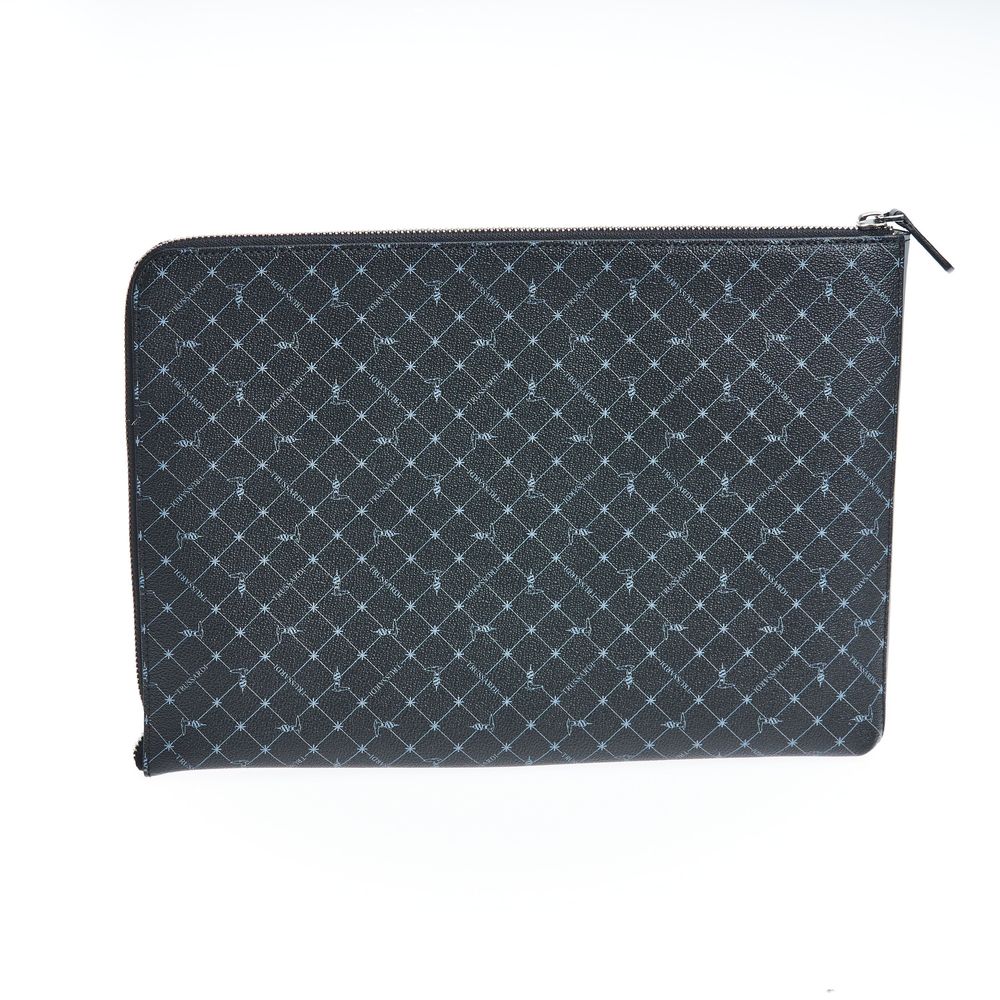 Clutch Handbag by Trussardi for men in leather black features a sculptural silhouette with a secure zipper, ample built-in-compartments, and versatile for a sculptural finish.