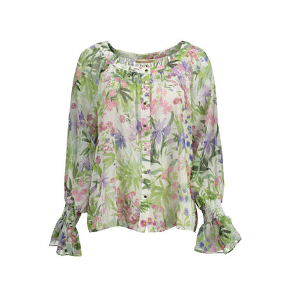 Shirt by Kocca for women in polyester green presents a discerning silhouette, showcasing a sophisticated wide-neck neckline and long-sleeve for a truly discerning finish.