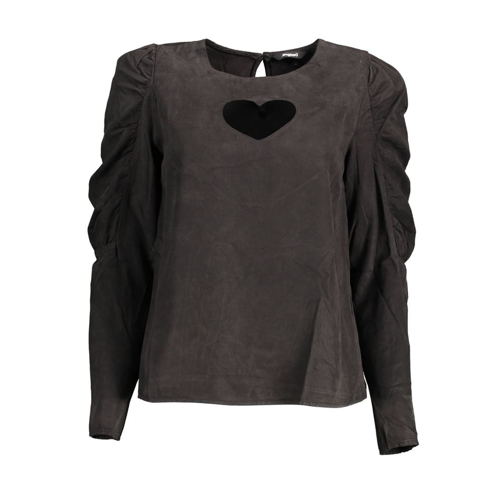 Shirt by Desigual for women in lyocell black showcases a sharp silhouette, elegantly detailed with a sharp round neckline and sharp long-sleeve.