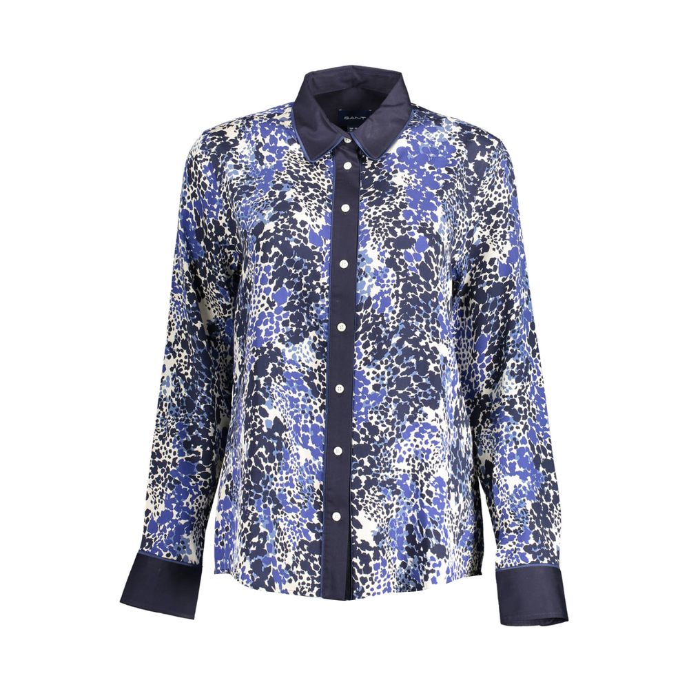 Shirt by Gant for women in lyocell blue features an architectural silhouette with a refined long-sleeve and elegant for a architectural look.
