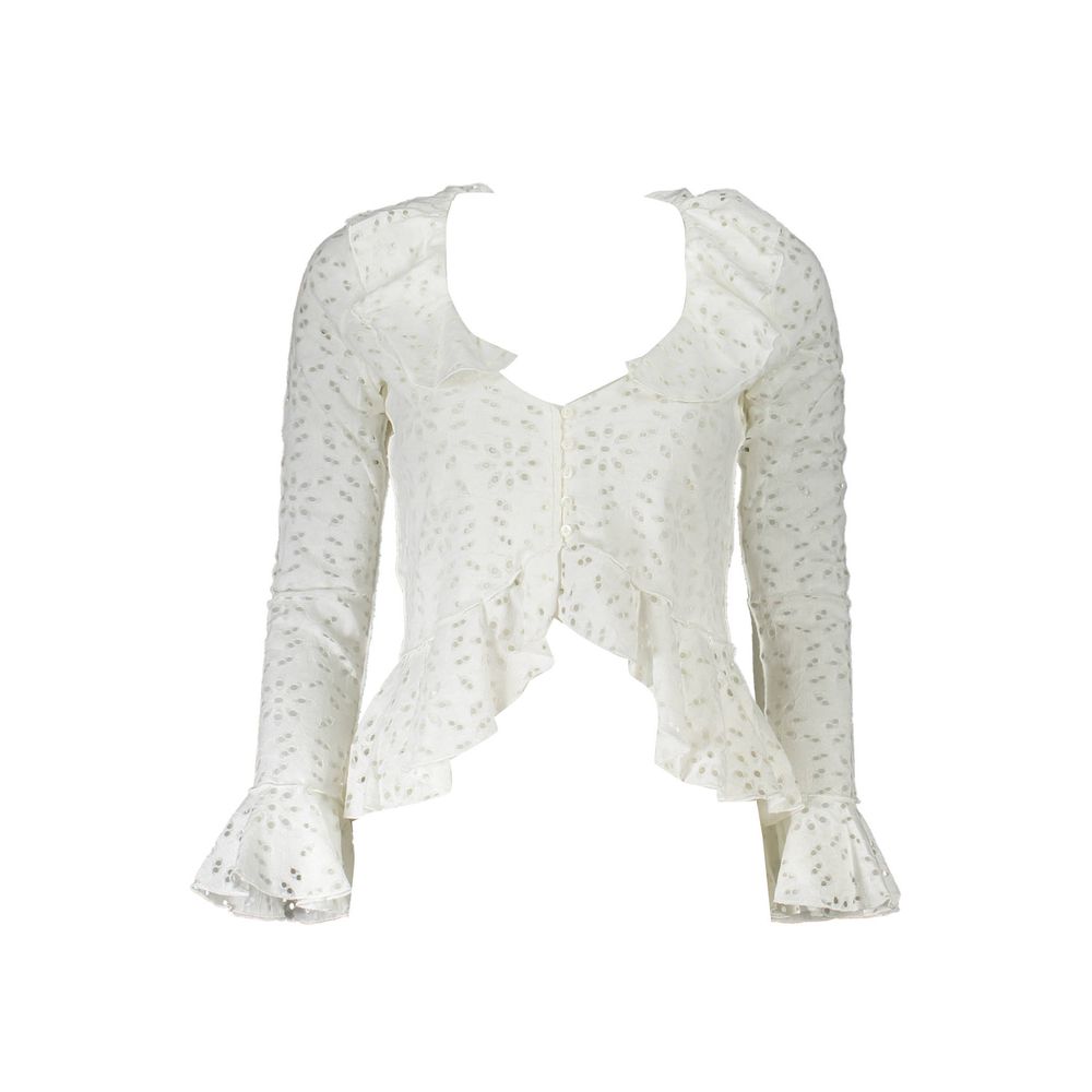 Shirt by Desigual for women in cotton white showcases a sleek silhouette, elegantly detailed with a sleek and long-sleeve for a sleek finish.