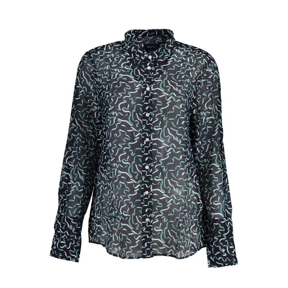 Shirt by Gant for women in cotton blue showcases a sharp silhouette, elegantly detailed with a sharp and sharp long-sleeve.