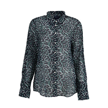 Shirt by Gant for women in cotton blue showcases a sharp silhouette, elegantly detailed with a sharp and sharp long-sleeve.