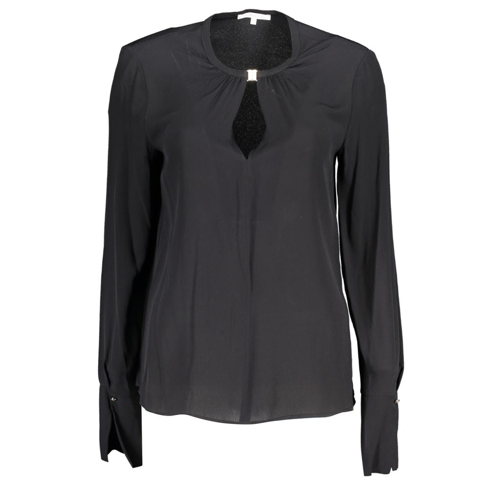 Shirt by Patrizia Pepe for women in viscose black showcases a sublime silhouette, artfully detailed with a sublime crew neckline and long-sleeve for a sophisticated, sublime finish.