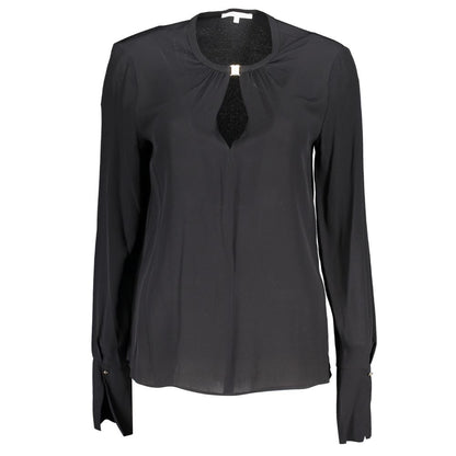 Shirt by Patrizia Pepe for women in viscose black showcases a sublime silhouette, artfully detailed with a sublime crew neckline and long-sleeve for a sophisticated, sublime finish.
