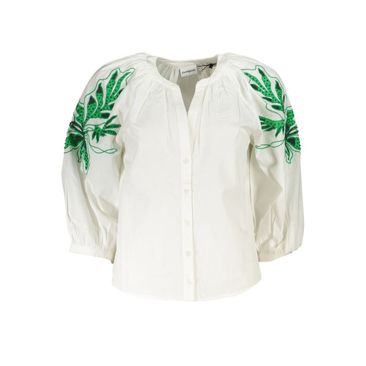 Shirt by Desigual for women in polyester white, patterned & print showcases a sharp silhouette, elegantly detailed with a sharp and sharp three-quarter-sleeve.
