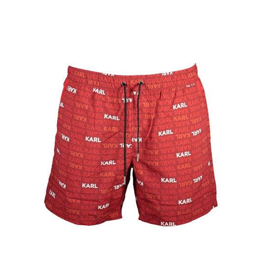 Swim Shorts by Karl Lagerfeld for men in polyester red & print features an glamourous silhouette from the Men's Polyester Swim Shorts collection, highlighting a refined fit and glamourous cut for a premium poolside look.