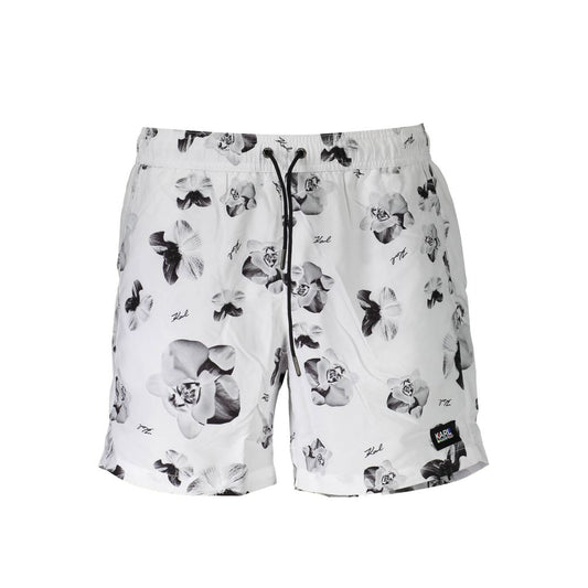 Swim Shorts by Karl Lagerfeld for men in polyester polyurethane denim white features an dramatic silhouette that defines the luxurious aesthetic and refined cut of the Men's Polyester Polyurethane Denim Swim Shorts.