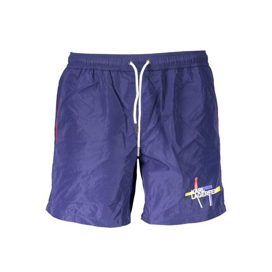 Swim Shorts by Karl Lagerfeld for men in polyester and blue & print showcases a sinuous silhouette, expertly cut for a sinuous fit as part of the Men's Polyester Swim Shorts collection.