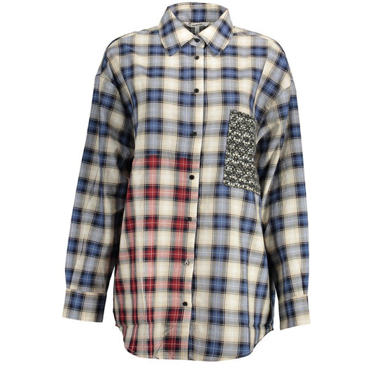 Shirt by Desigual for women in cotton blue, patterned & signature showcases a sharp silhouette, elegantly detailed with a sharp and sharp .