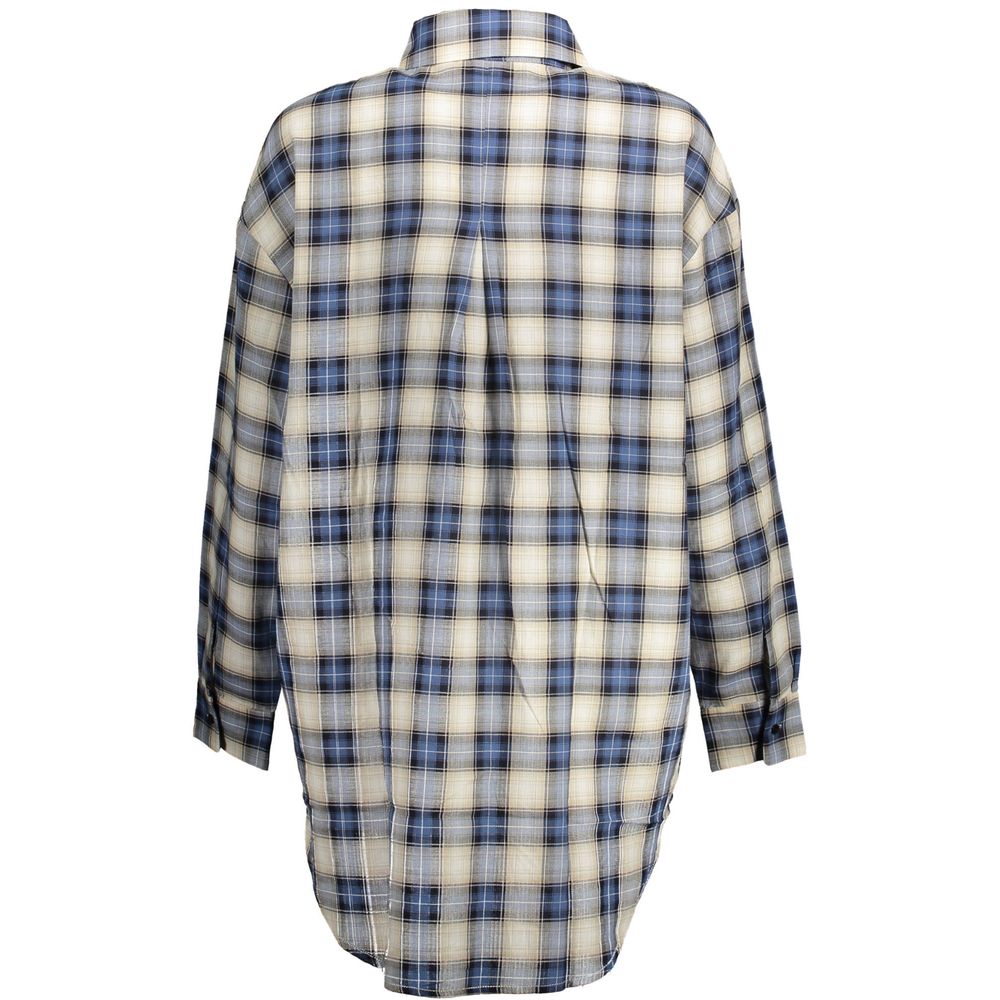Shirt by Desigual for women in cotton blue & patterned showcases a sharp silhouette, elegantly detailed with a sharp and sharp .