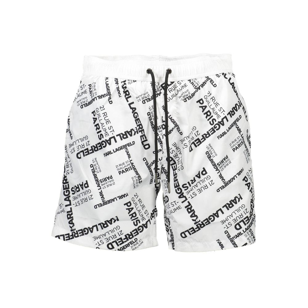 Swim Shorts by Karl Lagerfeld for men in polyester white showcases a sculptural silhouette, expertly capturing the sophisticated essence of the sculptural Men's Polyester Swim Shorts design for a premium poolside look.
