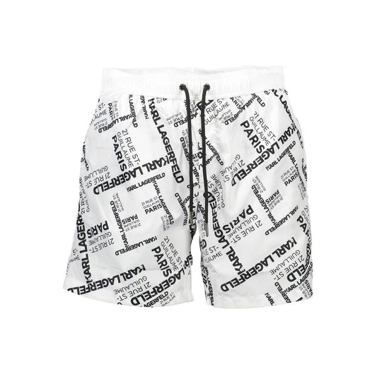 Swim Shorts by Karl Lagerfeld for men in polyester white showcases a sculptural silhouette, expertly capturing the sophisticated essence of the sculptural Men's Polyester Swim Shorts design for a premium poolside look.