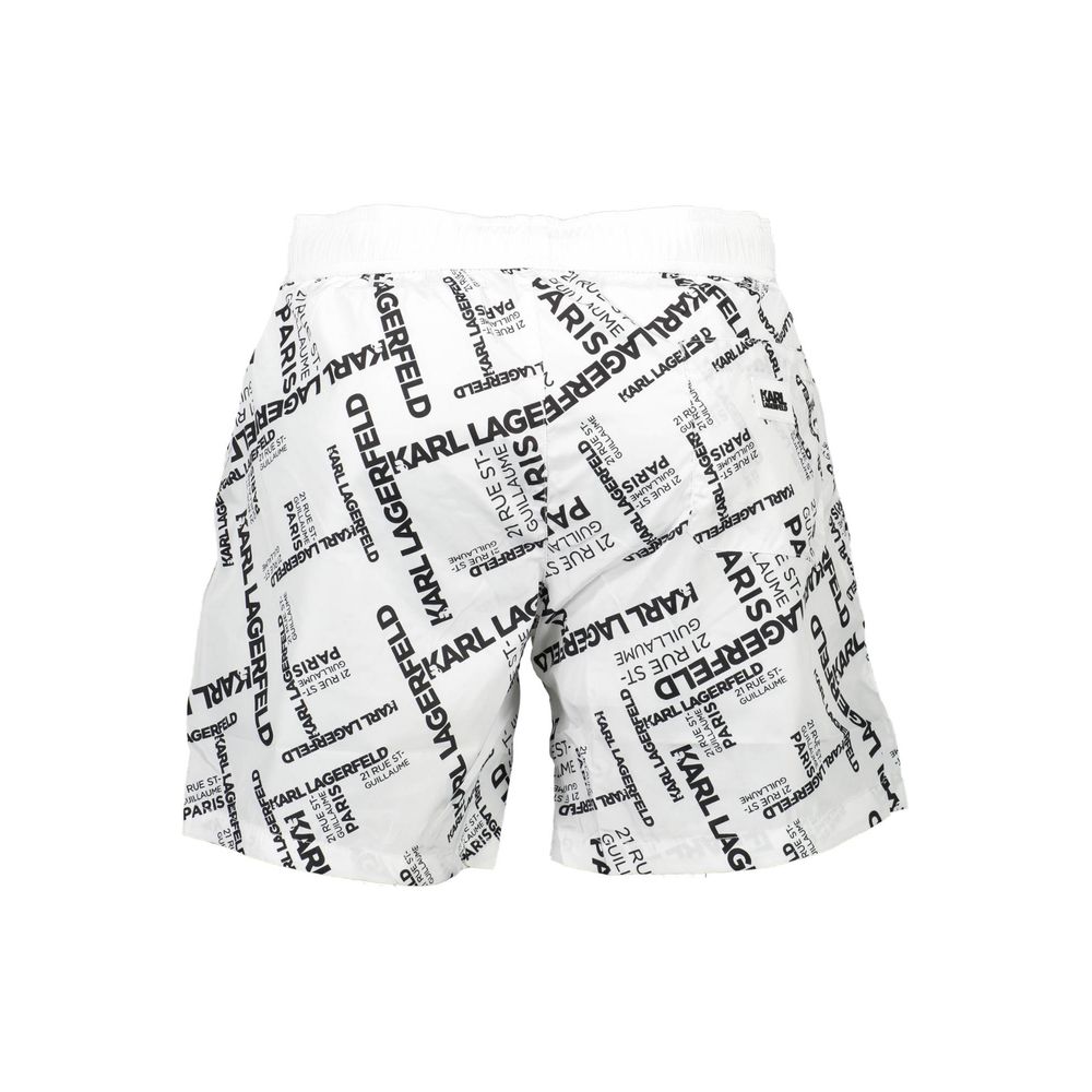 Swim Shorts by Karl Lagerfeld for men in polyester white features an dramatic silhouette that defines the luxurious aesthetic and refined cut of the Men's Polyester Swim Shorts.