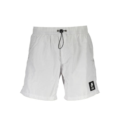 Swimwear by Karl Lagerfeld for men in polyester white features a beatiful silhouette, artfully capturing the beatiful Men's Polyester Swimwear design for a sophisticated and beatiful summer look.