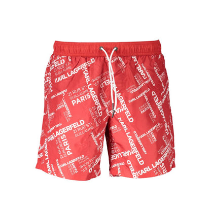 Swim Shorts by Karl Lagerfeld for men in polyester red features a resort ready silhouette, perfectly capturing the resort ready aesthetic of Men's Polyester Swim Shorts with a resort ready finish.