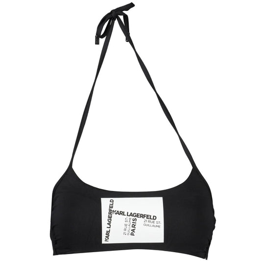 Swimwear by Karl Lagerfeld for women in elastane black & print showcases a contemporary silhouette, artfully capturing the contemporary essence of the Women's Elastane Swimwear design for a sophisticated resort look.