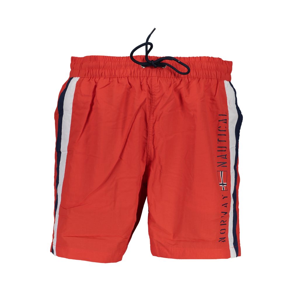 Swim Shorts by Norway 1963 for men in polyamide red & print showcases a sculptural silhouette, expertly capturing the sophisticated essence of the sculptural Men's Polyamide Swim Shorts design for a premium poolside look.