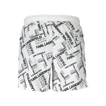 Swim Shorts by Karl Lagerfeld for men in polyester white showcases a sculptural silhouette, expertly capturing the sophisticated essence of the sculptural Men's Polyester Swim Shorts design for a premium poolside look.