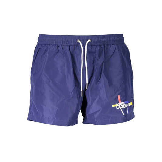Swim Shorts by Karl Lagerfeld for men in polyester blue & print presents a beach chic silhouette from the Men's Polyester Swim Shorts collection, showcasing a beach chic cut for a refined poolside look.