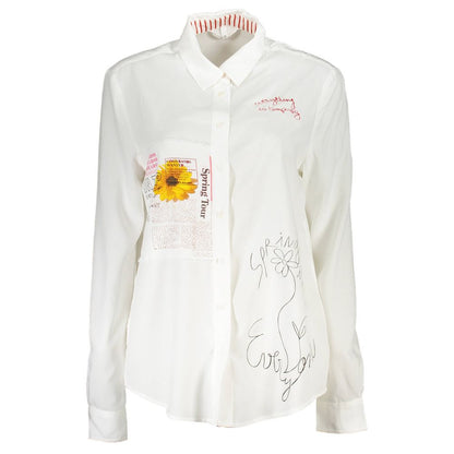Shirt by Desigual for women in viscose white, patterned & print showcases a sharp silhouette, elegantly detailed with a sharp and sharp .