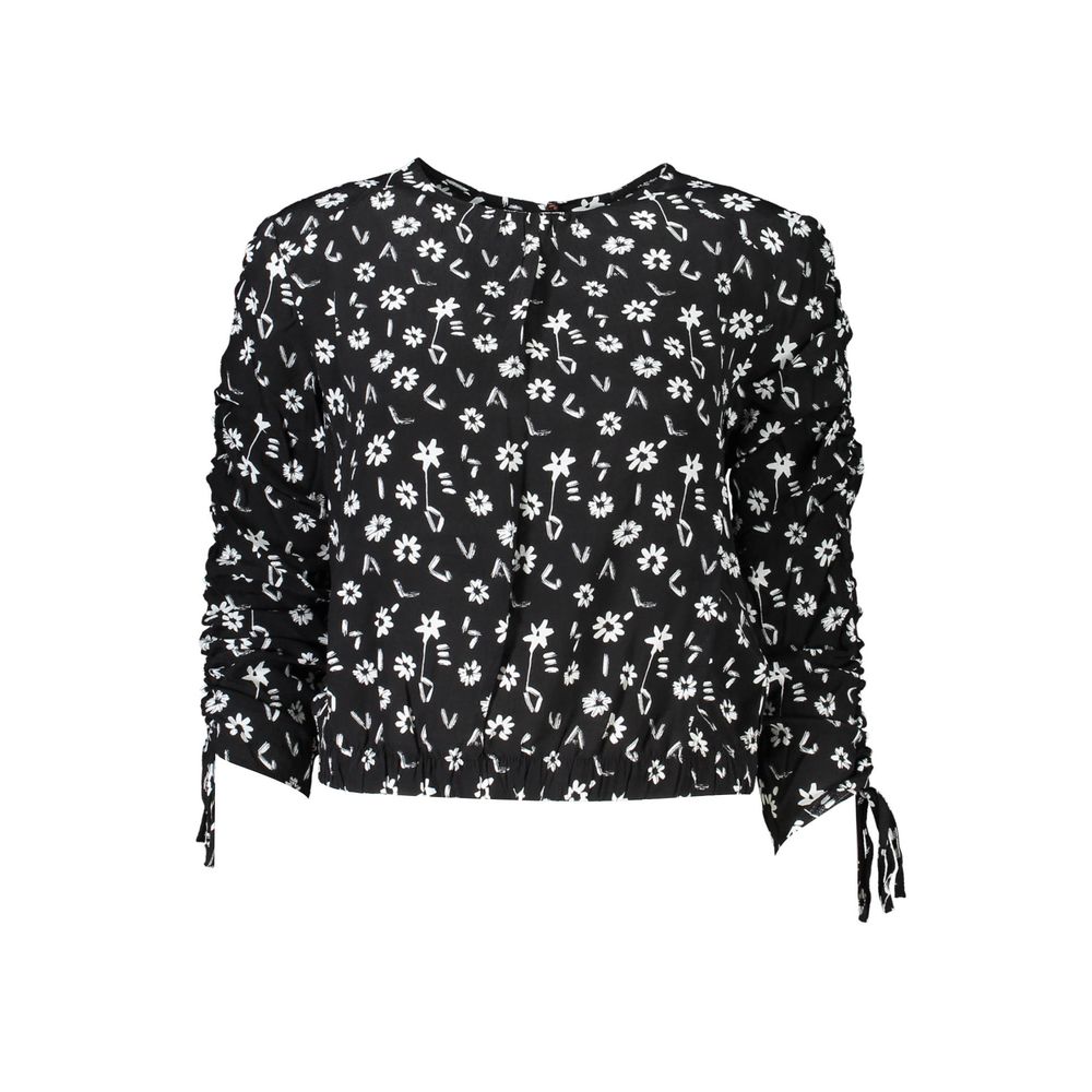 Blouse by Desigual for women in viscose black & patterned features an architectural silhouette with a refined and elegant wide-neck neckline for a architectural look.
