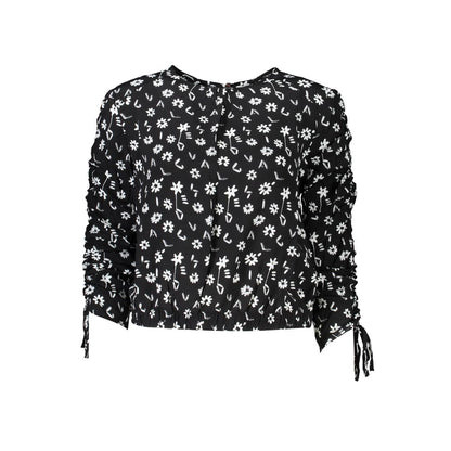Blouse by Desigual for women in viscose black & patterned features an architectural silhouette with a refined and elegant wide-neck neckline for a architectural look.
