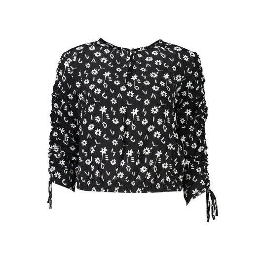 Blouse by Desigual for women in viscose black & patterned features an architectural silhouette with a refined and elegant wide-neck neckline for a architectural look.