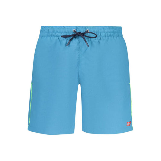 Swim Shorts by Norway 1963 for men in polyamide blue & print showcases a sculptural silhouette, expertly capturing the sophisticated essence of the sculptural Men's Polyamide Swim Shorts design for a premium poolside look.