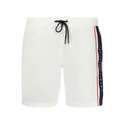 Swim Shorts by Norway 1963 for men in polyamide white & print showcases a sculptural silhouette, expertly capturing the sophisticated essence of the sculptural Men's Polyamide Swim Shorts design for a premium poolside look.