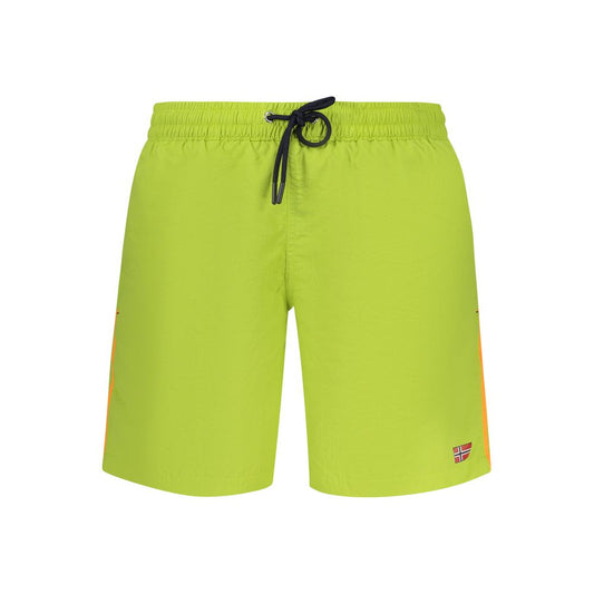Swim Shorts by Norway 1963 for men in polyamide green & print showcases a sculptural silhouette, expertly capturing the sophisticated essence of the sculptural Men's Polyamide Swim Shorts design for a premium poolside look.