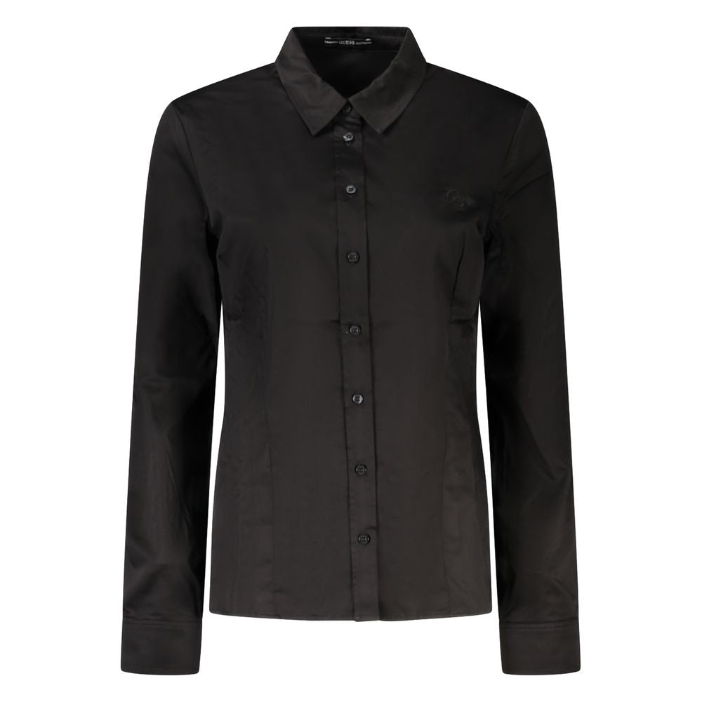 Dress Shirt by Guess Jeans for women in stretch cotton black, featuring a nuanced long-sleeve and nuanced for a sophisticated finish.