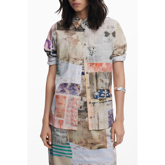 Shirt by Desigual for women in cotton beige, patterned & print presents a discerning silhouette, showcasing a sophisticated and for a truly discerning finish.