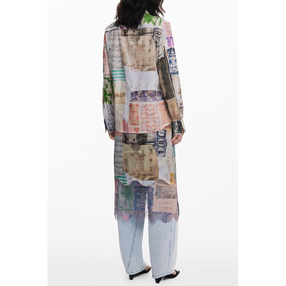 Shirt by Desigual for women in cotton beige, patterned & print features an architectural silhouette with a refined and elegant for a architectural look.