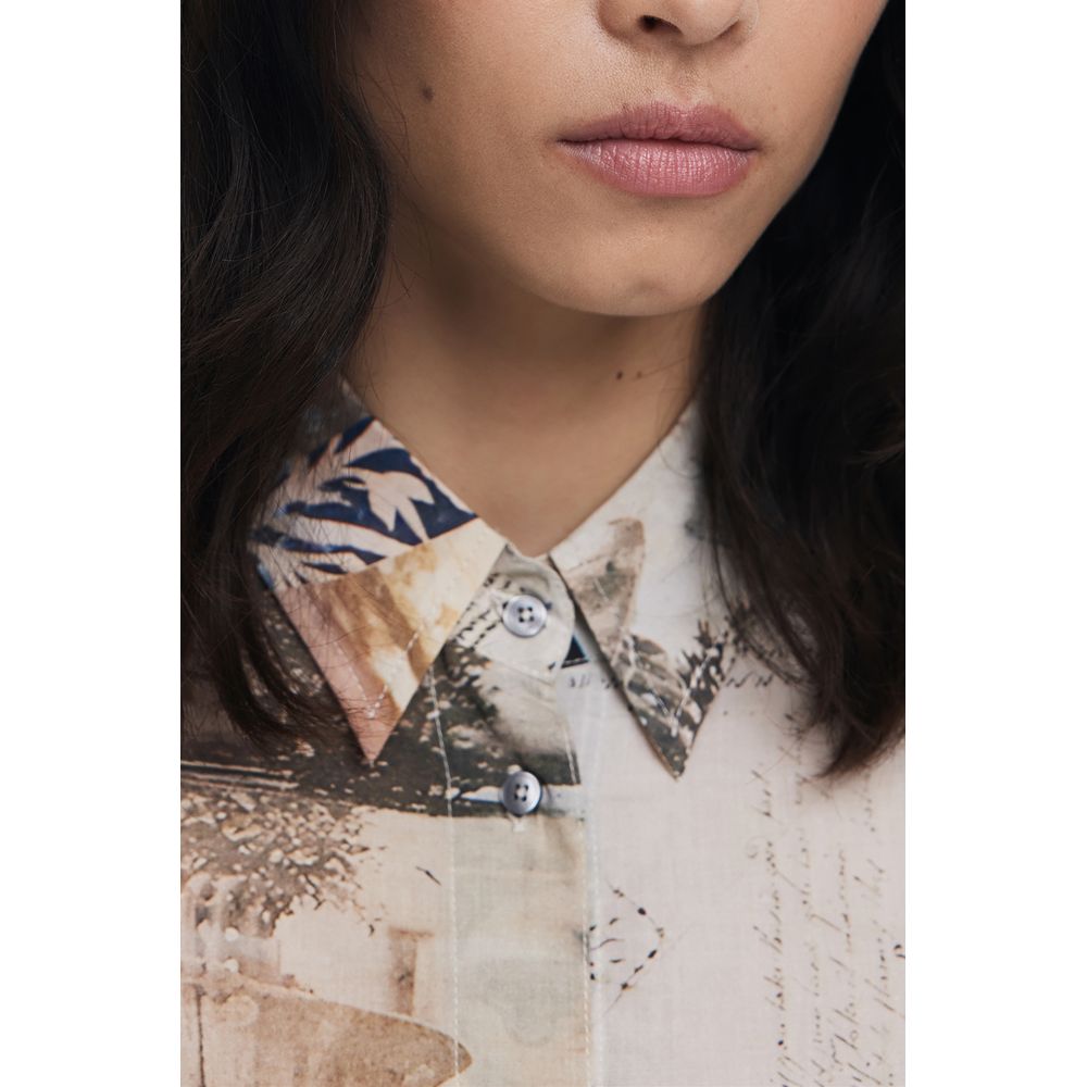 Shirt by Desigual for women in cotton beige, patterned & print features an polished silhouette, showcasing a sophisticated and detail for a truly polished finish.