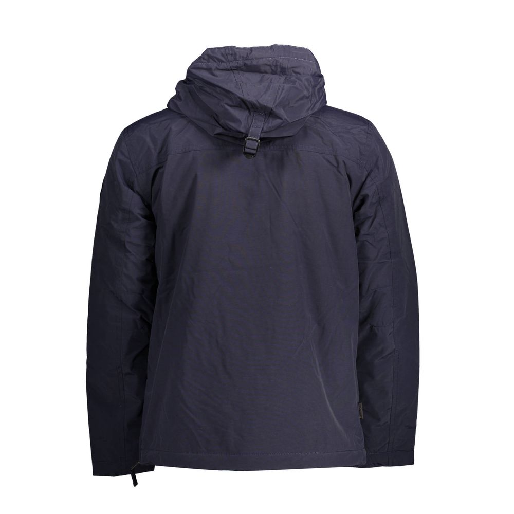 Hooded Windbreaker Jacket by Napapijri for men in polyamide felt blue presents a resilient silhouette, artfully detailed with a sophisticated and functional pockets, hooded & windproof for a resilient finish.