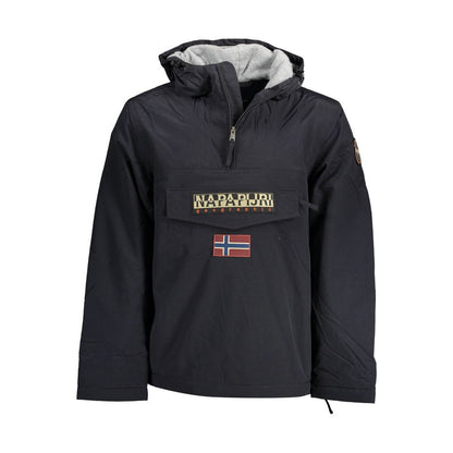 Hooded Windbreaker Jacket by Napapijri for men in polyamide felt black features an magnificent silhouette, showcasing the sophisticated hooded neckline and functional pockets, hooded & windproof for a premium, magnificent look.