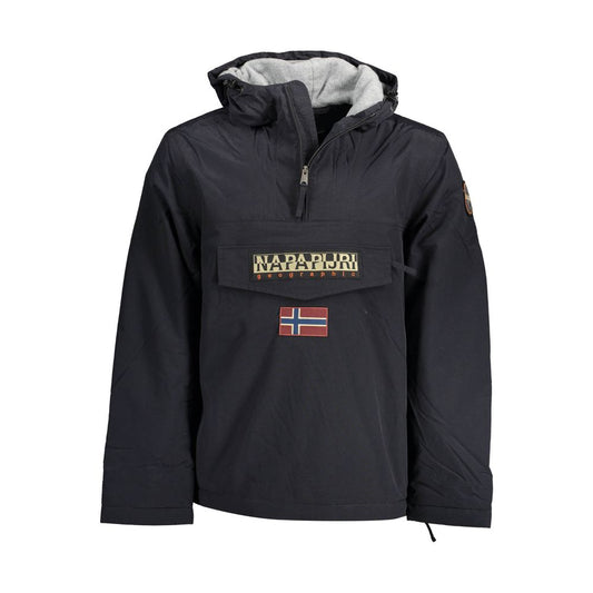 Hooded Windbreaker Jacket by Napapijri for men in polyamide felt black features an magnificent silhouette, showcasing the sophisticated hooded neckline and functional pockets, hooded & windproof for a premium, magnificent look.