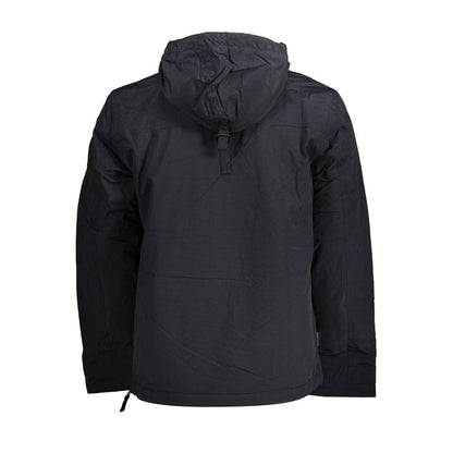 Hooded Windbreaker Jacket by Napapijri for men in polyamide felt black showcases a modern silhouette, integrating pockets, hooded & windproof and a modern hooded neckline for a sophisticated finish.