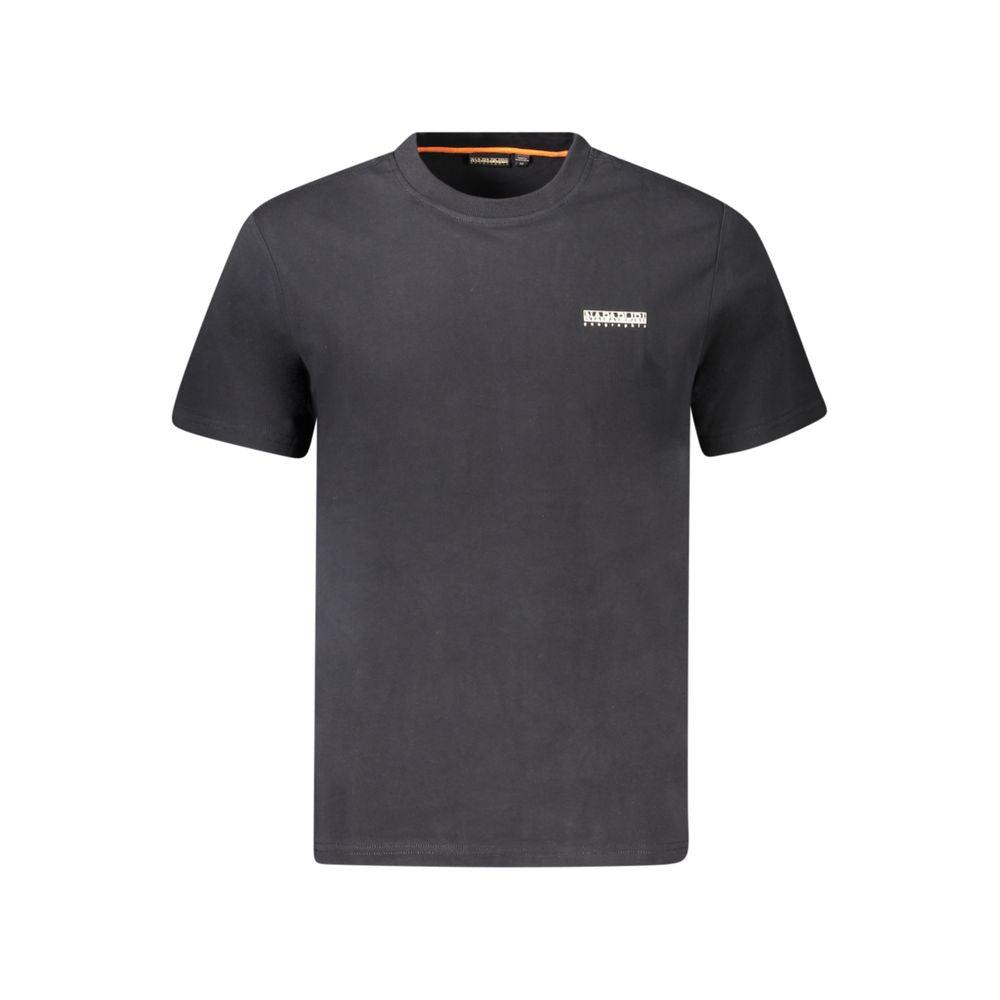 T-Shirt by Napapijri for men in denim cotton black & print showcases a unassuming silhouette, artfully detailed with a refined crew neckline and unassuming for a sophisticated, contemporary look.