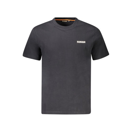 T-Shirt by Napapijri for men in denim cotton black & print showcases a unassuming silhouette, artfully detailed with a refined crew neckline and unassuming for a sophisticated, contemporary look.